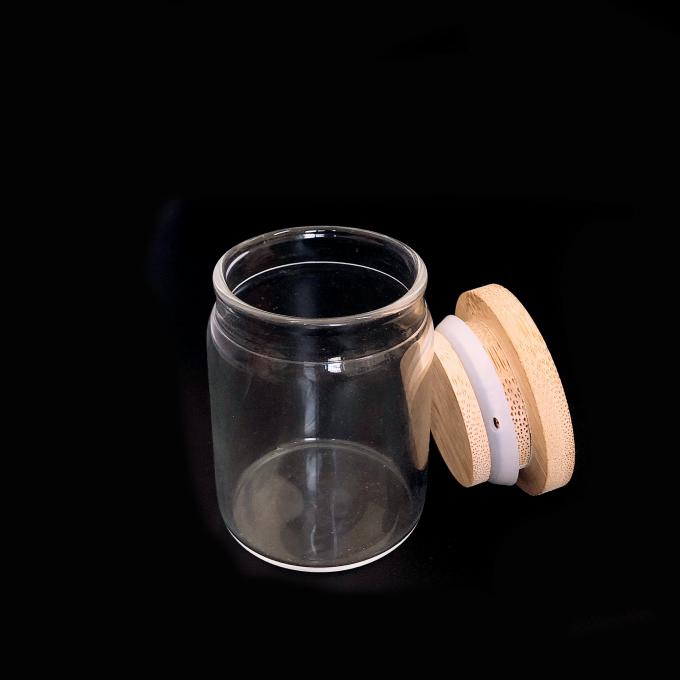 Pot en verre serré scellé en caoutchouc de 2 4 6 8 d'once de nourritures résistantes à la chaleur de sucrerie d'air en bois de couvercle récipients d'entreposage avec le couvercle en bambou